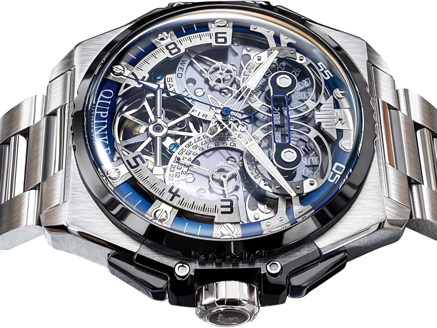 OUPINKE Automatic Skeleton Watches for Men Waterproof Sports Luxury Silicone Mechanical Self Winding Dress Tourbillon Watch