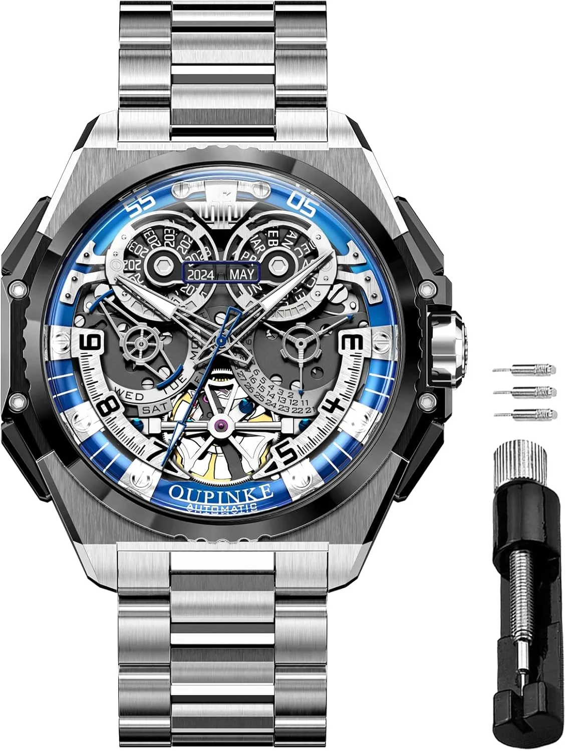 OUPINKE Automatic Skeleton Watches for Men Waterproof Sports Luxury Silicone Mechanical Self Winding Dress Tourbillon Watch