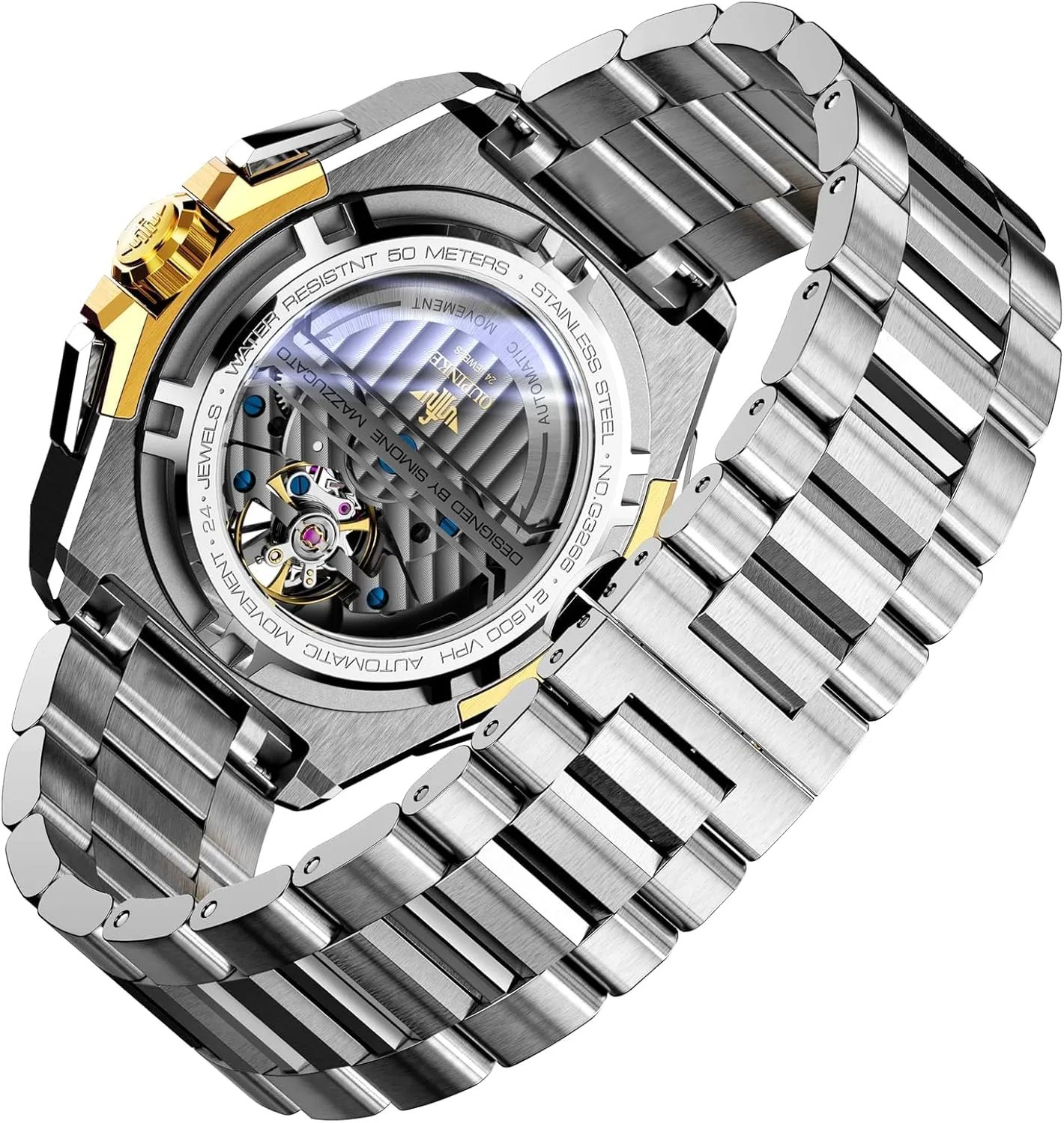 OUPINKE Automatic Skeleton Watches for Men Waterproof Sports Luxury Silicone Mechanical Self Winding Dress Tourbillon Watch