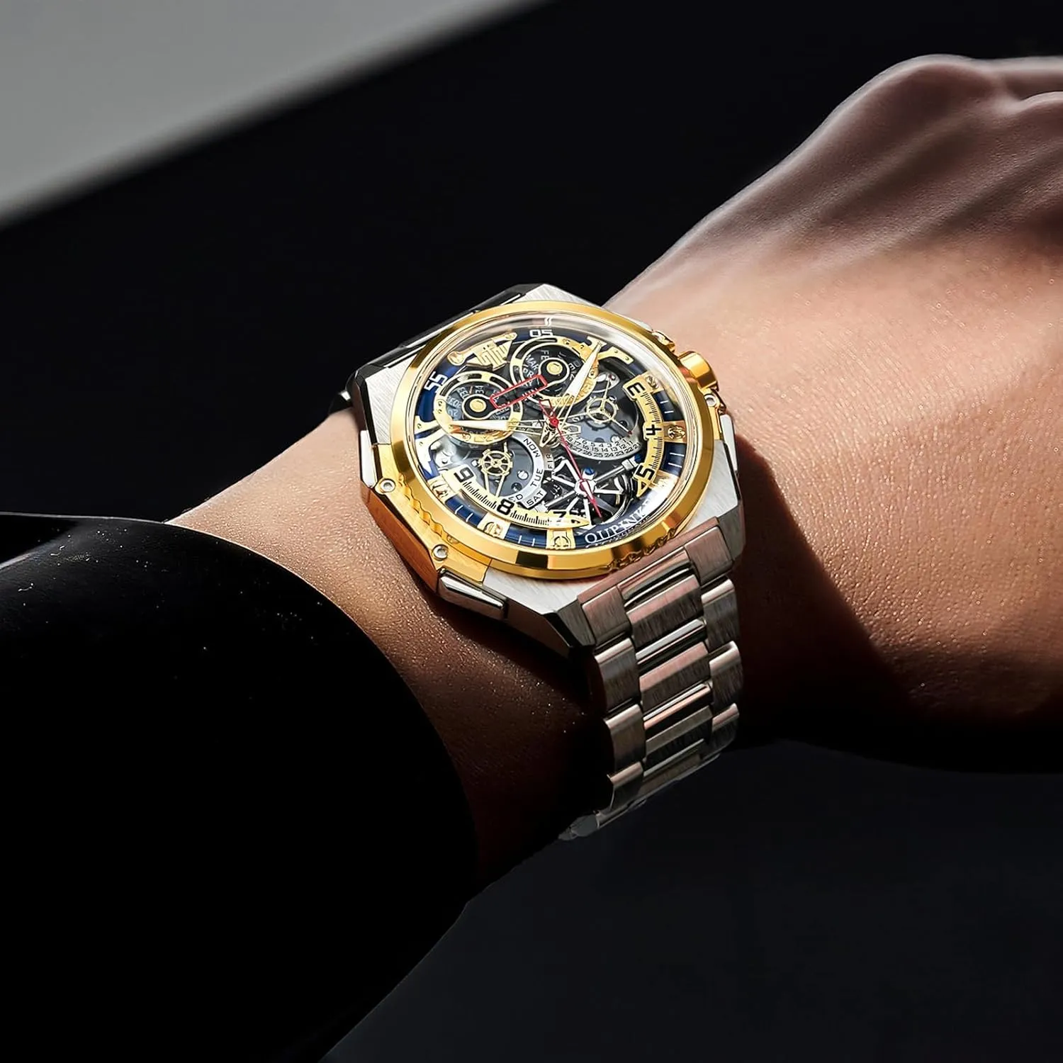 OUPINKE Automatic Skeleton Watches for Men Waterproof Sports Luxury Silicone Mechanical Self Winding Dress Tourbillon Watch