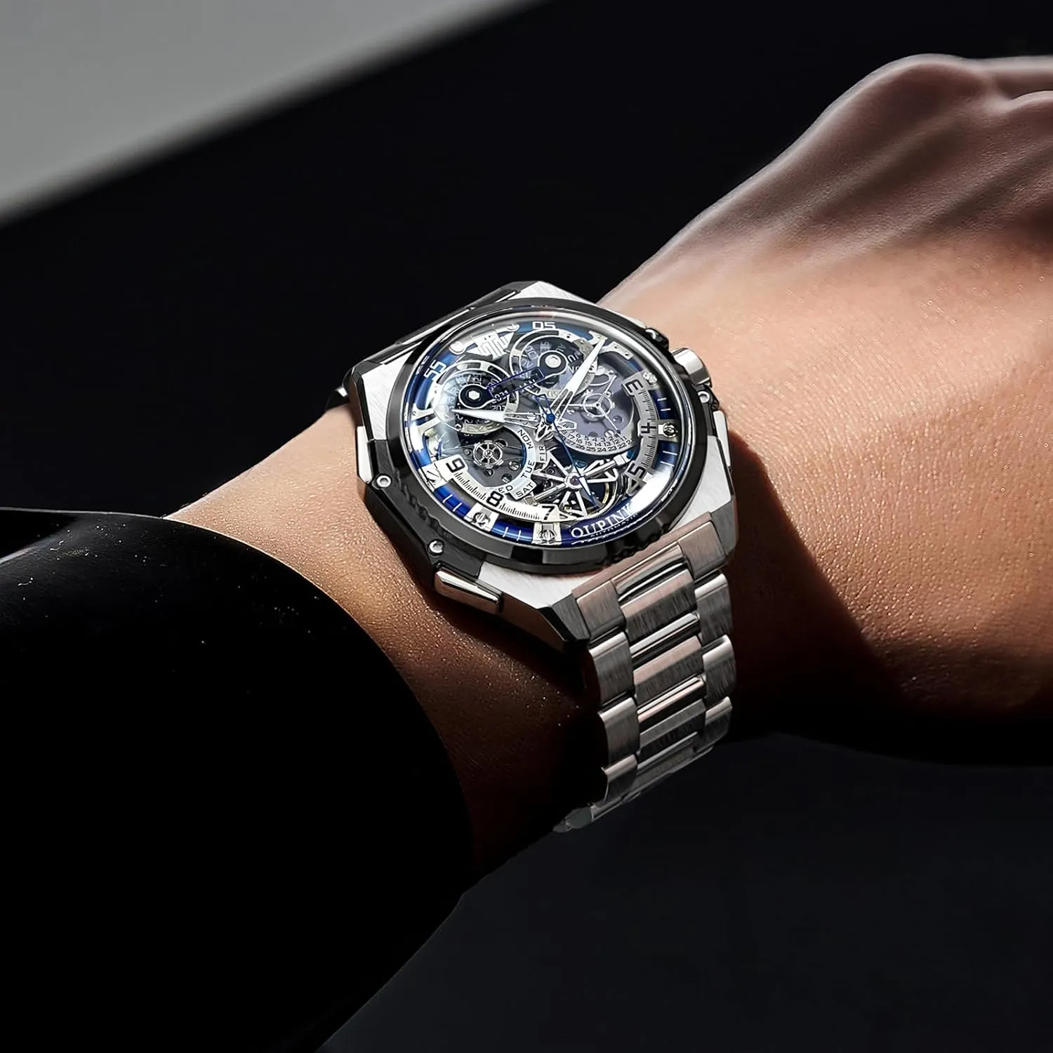 OUPINKE Automatic Skeleton Watches for Men Waterproof Sports Luxury Silicone Mechanical Self Winding Dress Tourbillon Watch