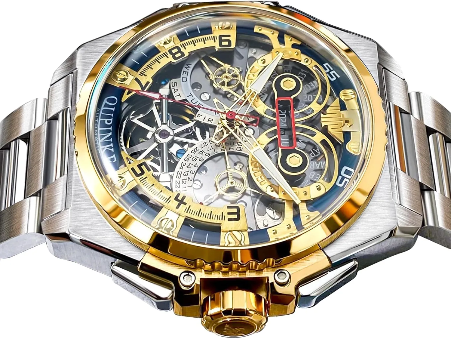 OUPINKE Automatic Skeleton Watches for Men Waterproof Sports Luxury Silicone Mechanical Self Winding Dress Tourbillon Watch