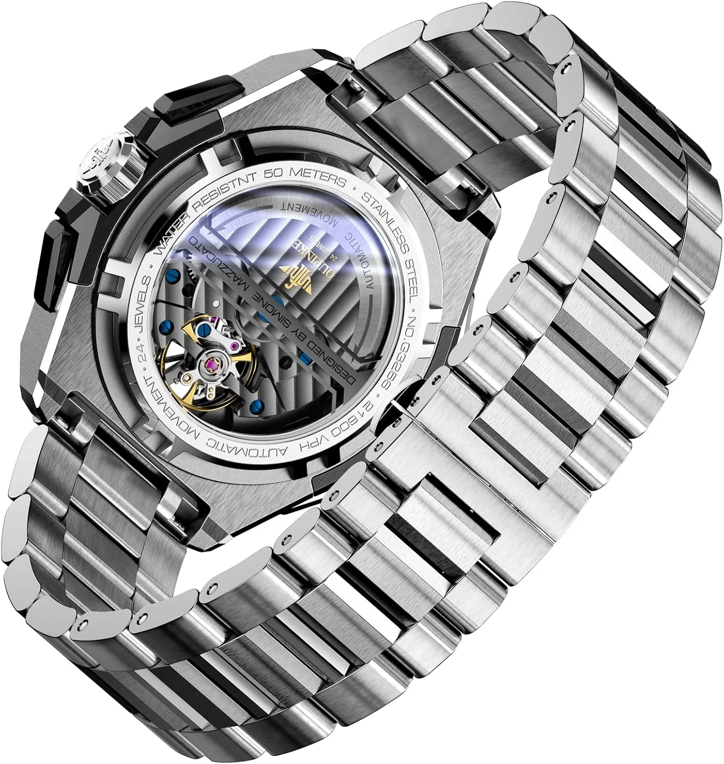OUPINKE Automatic Skeleton Watches for Men Waterproof Sports Luxury Silicone Mechanical Self Winding Dress Tourbillon Watch
