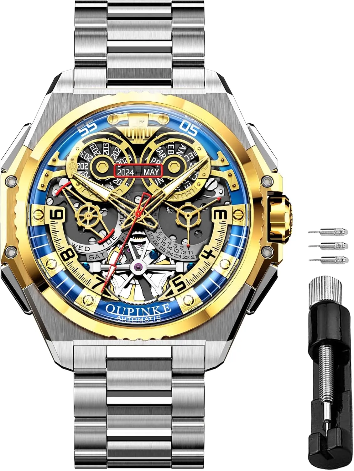 OUPINKE Automatic Skeleton Watches for Men Waterproof Sports Luxury Silicone Mechanical Self Winding Dress Tourbillon Watch