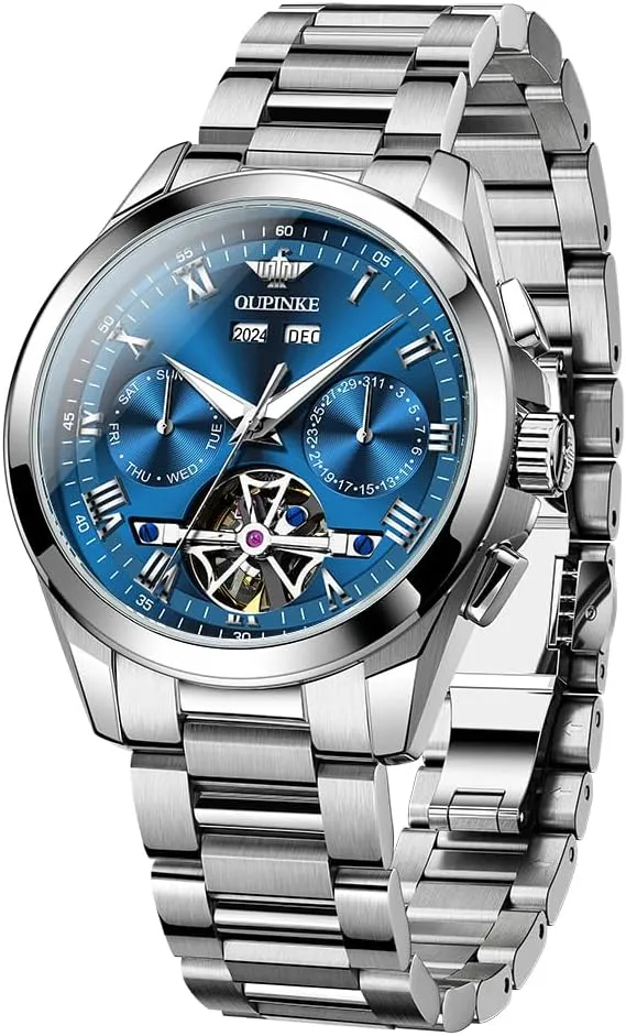 OUPINKE Men Skeleton Watch Automatic Mechanical Luxury Dress Waterproof Tourbillion Sapphire Crystal Wrist Watches for Men