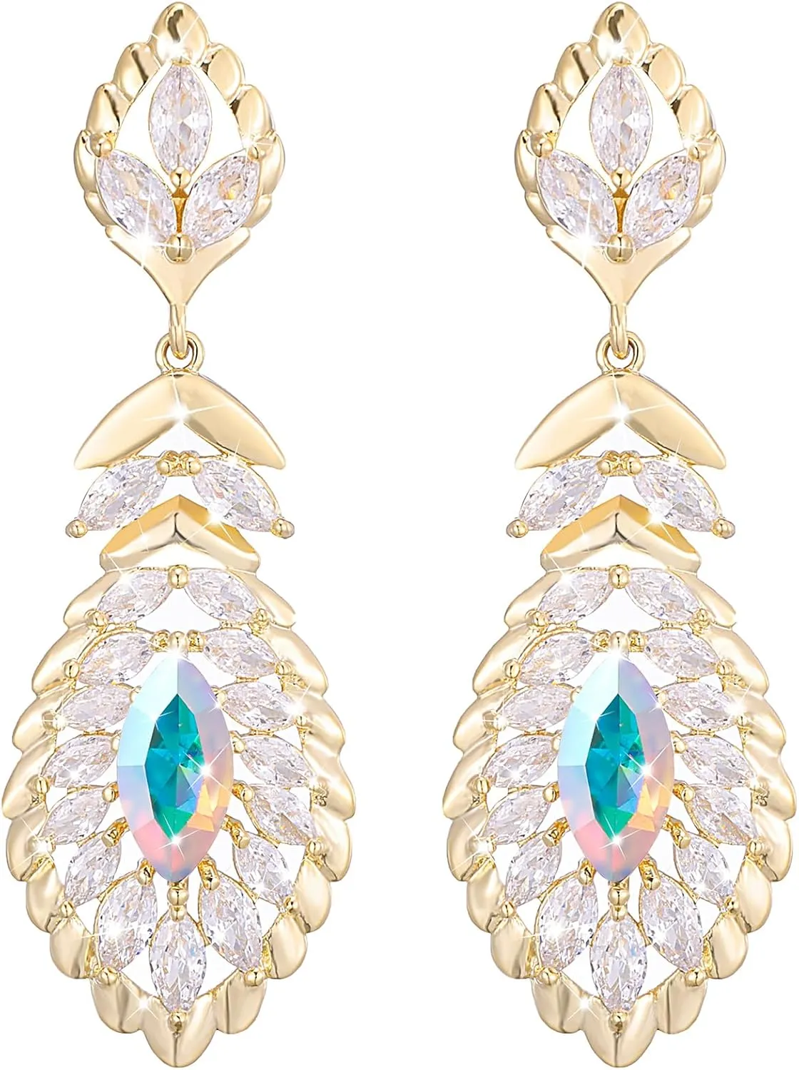 Oval Austrian Crystal Dangle Earrings for Women Glod Plated Costume Jewelry