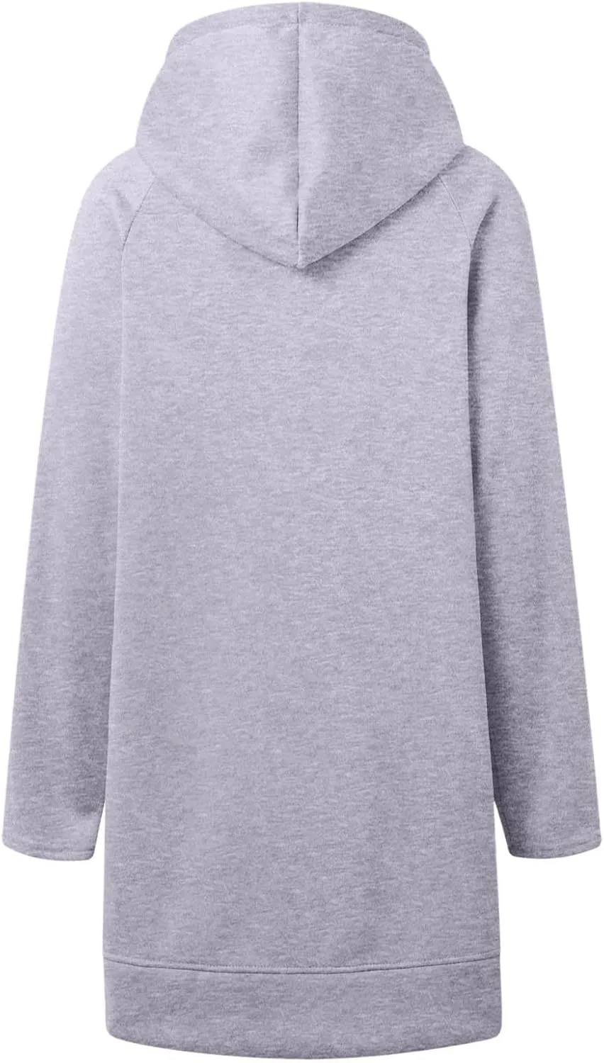 Oversized Hoodie Dress for Women Casual Drawstring Long Sweatshirt with Pocket Bow love Graphic Print Split Hem Shirt