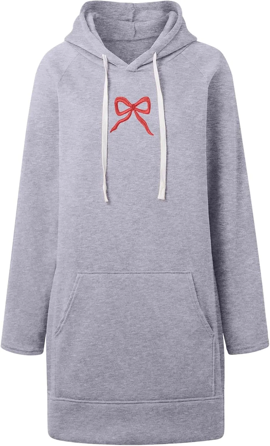 Oversized Hoodie Dress for Women Casual Drawstring Long Sweatshirt with Pocket Bow love Graphic Print Split Hem Shirt