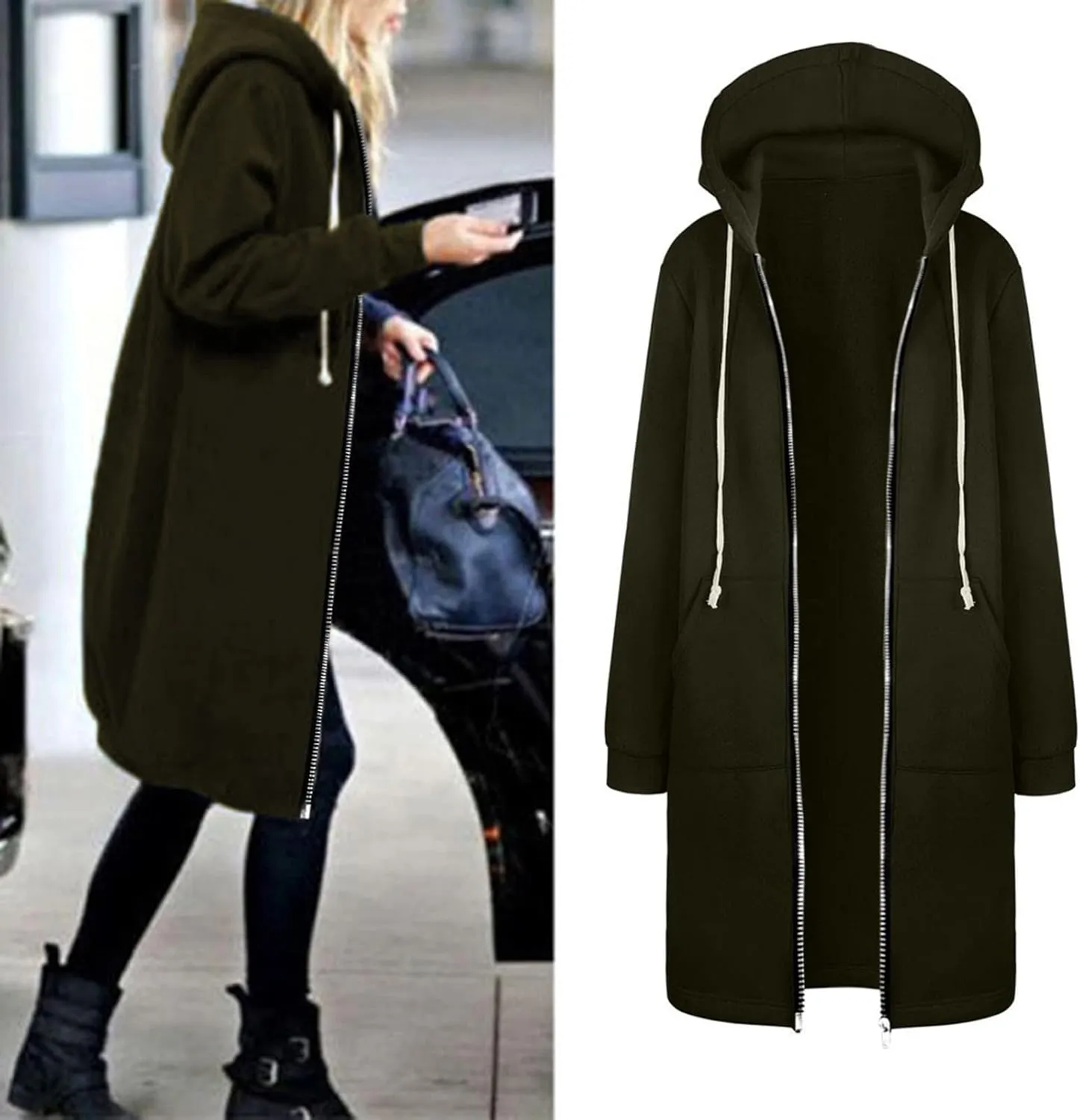 Oversized Hoodies for Women Zip Up Knee Length Tunic Sweatshirts Fall Casual Long Sleeve Hooded Jackets with Pockets