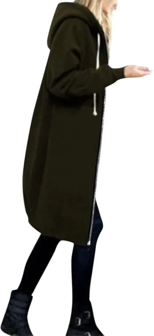 Oversized Hoodies for Women Zip Up Knee Length Tunic Sweatshirts Fall Casual Long Sleeve Hooded Jackets with Pockets
