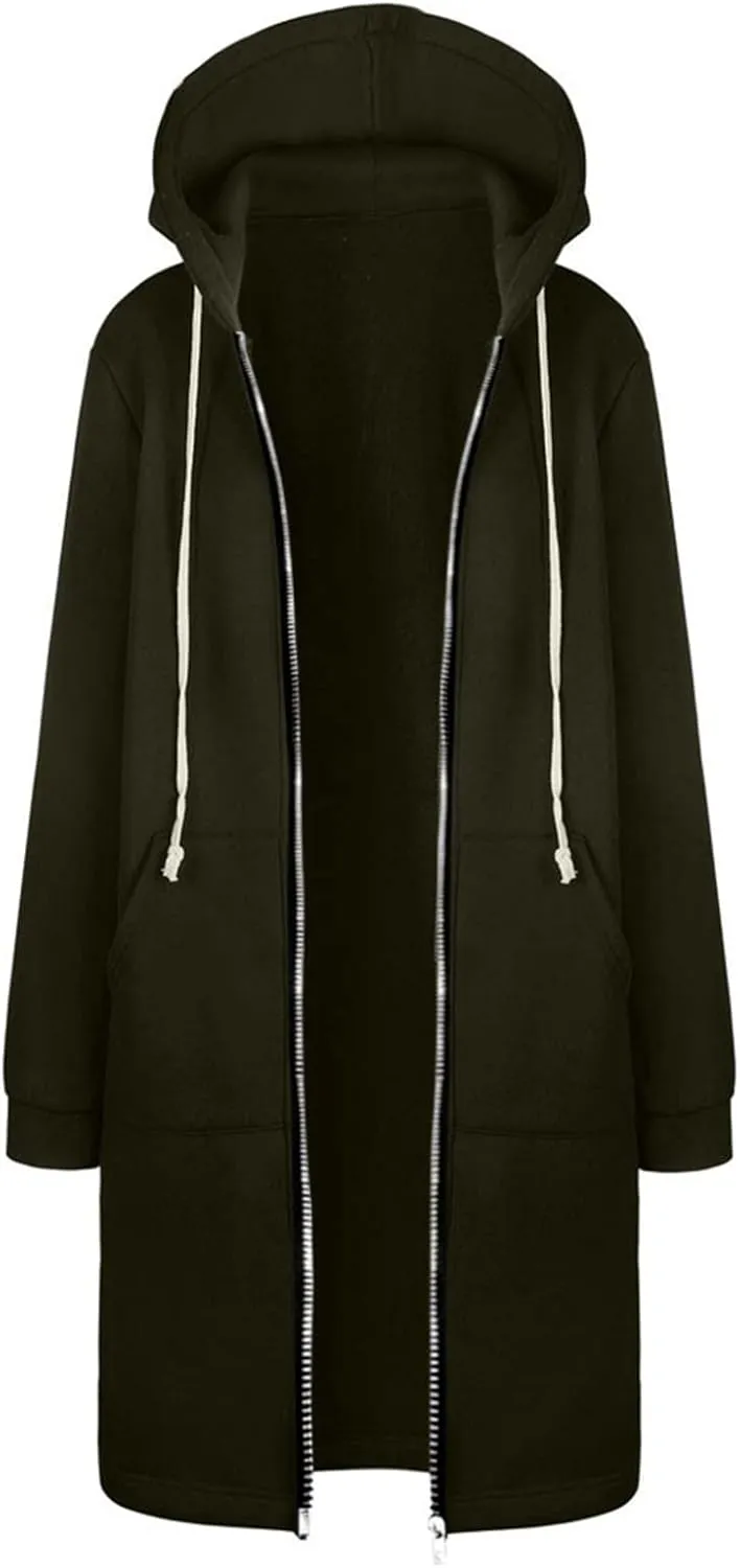 Oversized Hoodies for Women Zip Up Knee Length Tunic Sweatshirts Fall Casual Long Sleeve Hooded Jackets with Pockets