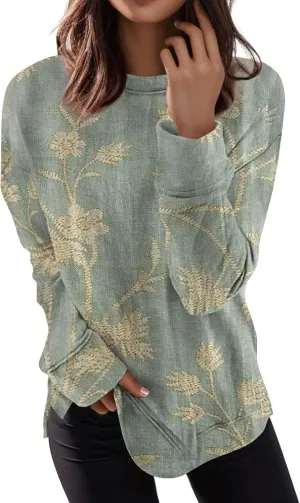 Oversized Sweatshirt For Women Plus Size Long Sleeve Fall Tops Side Split Crewneck Pullover