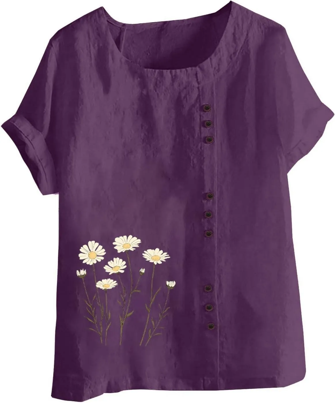 Oversized Tshirts for Women Casual Cotton Linen Short Sleeve Tee Blouse Round Neck Going Out Loose Workout Tops
