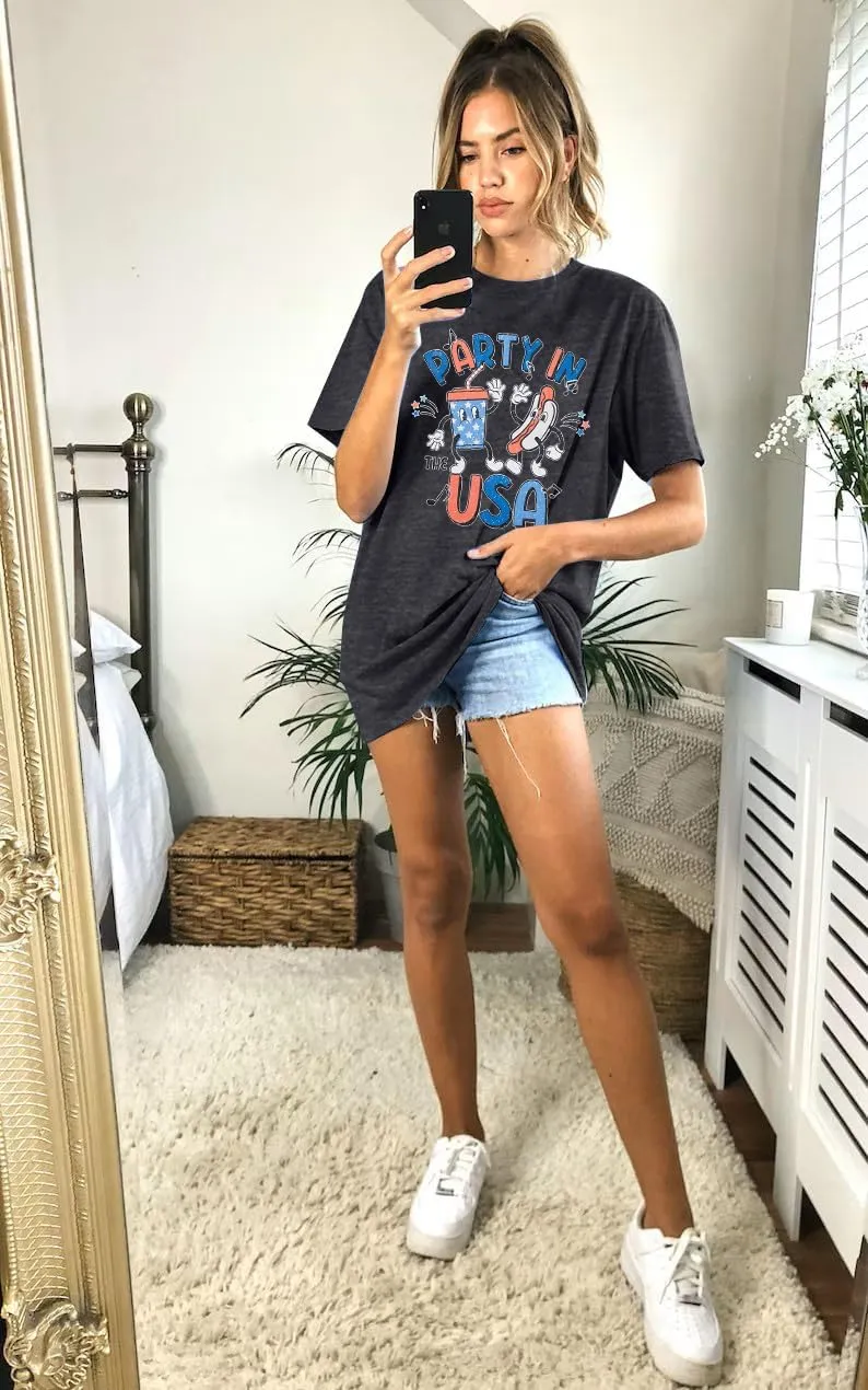 Party in The USA T-Shirt Women 4th of July Independence Day Shirts Funny Patriontic Graphic Short Sleeve Tee Tops
