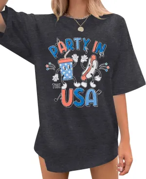 Party in The USA T-Shirt Women 4th of July Independence Day Shirts Funny Patriontic Graphic Short Sleeve Tee Tops