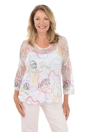 Pastel Graffiti Crochet High-Low Sweater
