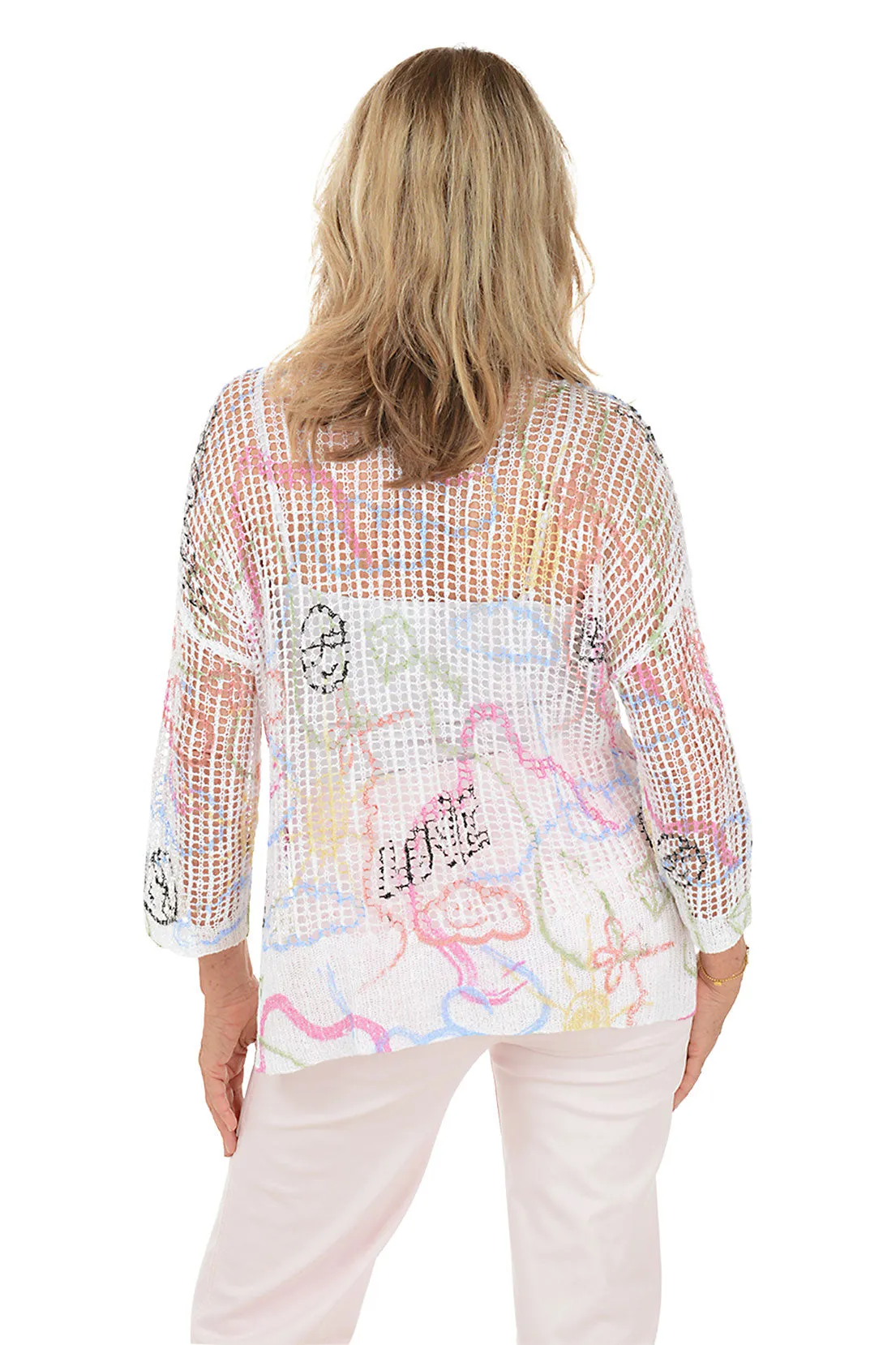Pastel Graffiti Crochet High-Low Sweater