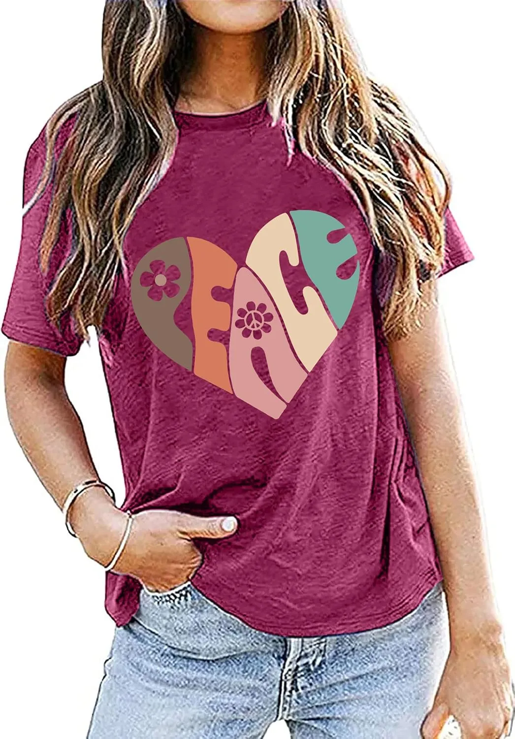 Peace Love Shirts Women Hippie Soul Inspirational Vintage Short Sleeve Graphic Tees Tops