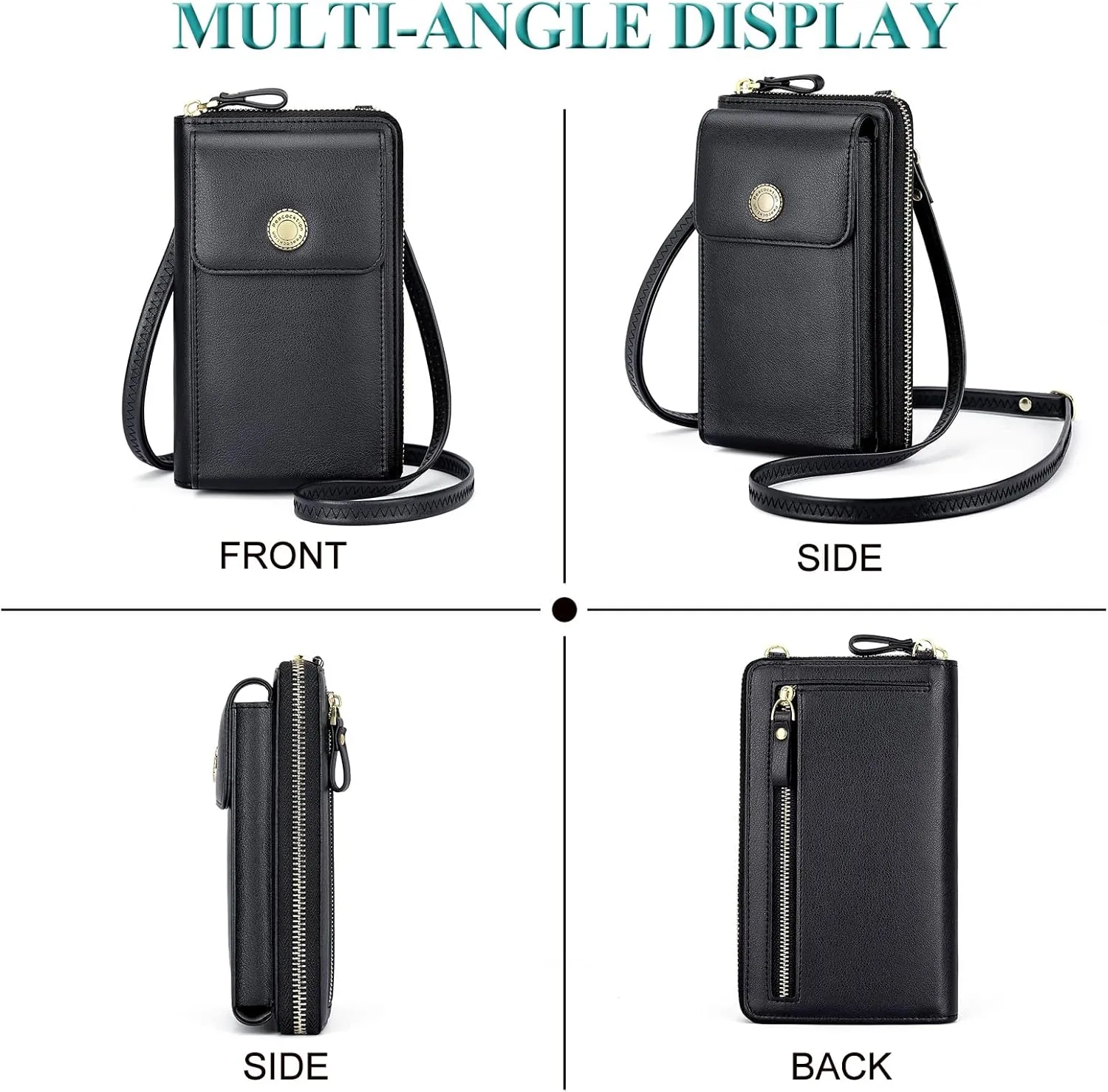 Peacocktion RFID Crossbody Wallet Purse for Women Small Travel Cell Phone Purses Trendy Vegan Leather Bags with Card Slots