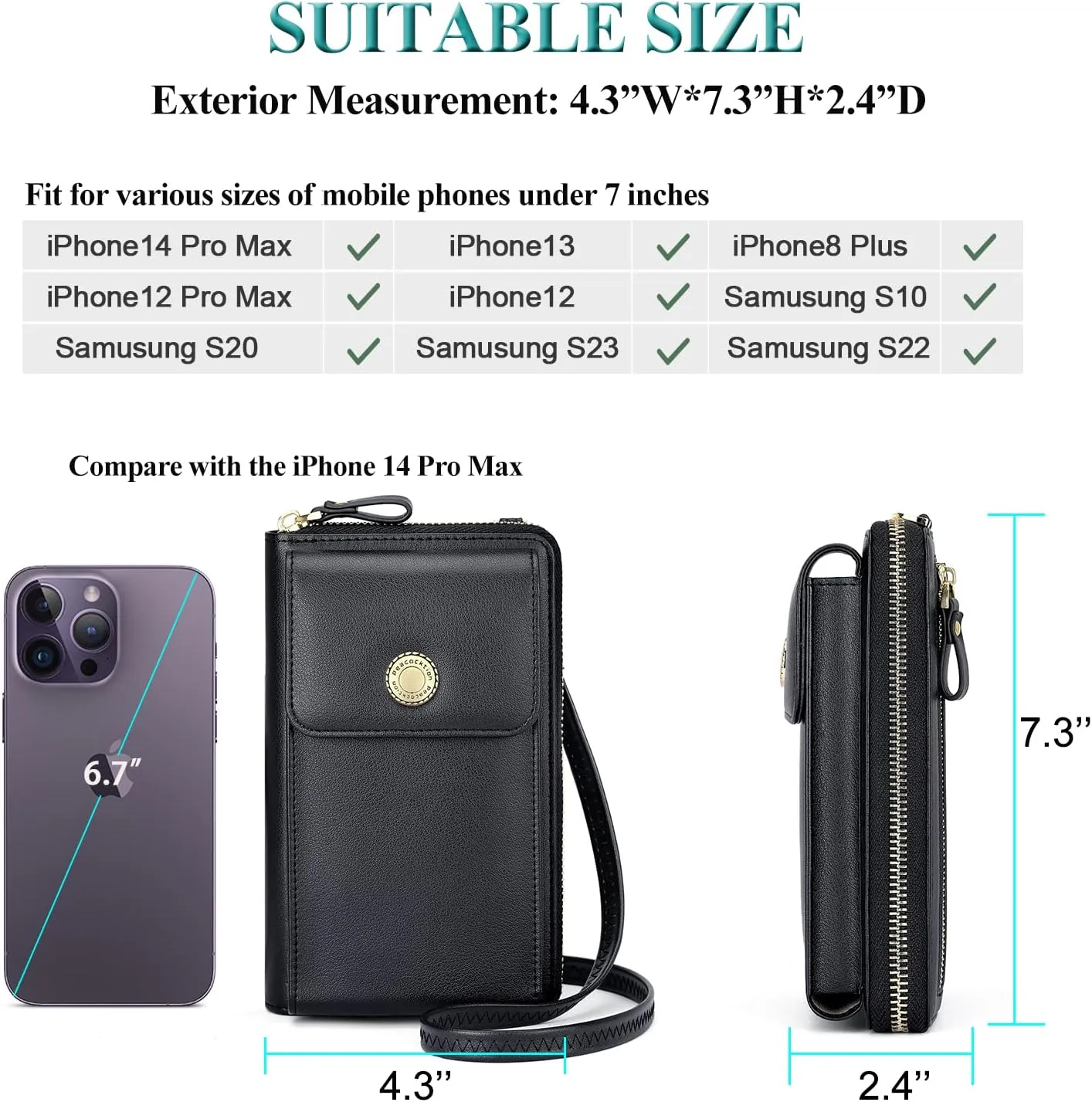 Peacocktion RFID Crossbody Wallet Purse for Women Small Travel Cell Phone Purses Trendy Vegan Leather Bags with Card Slots