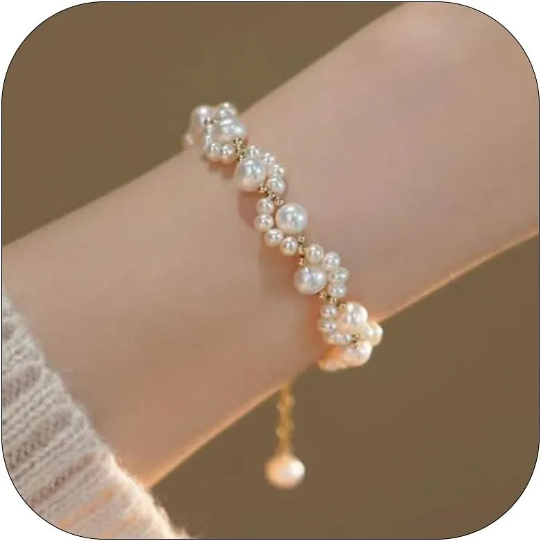 Pearl Bracelet for Women Gifts Trendy Stuff Dainty Bracelet White Baroque Pearl Wrist Bracelets Bridesmaid Bridal Wedding Jewelry Gifts