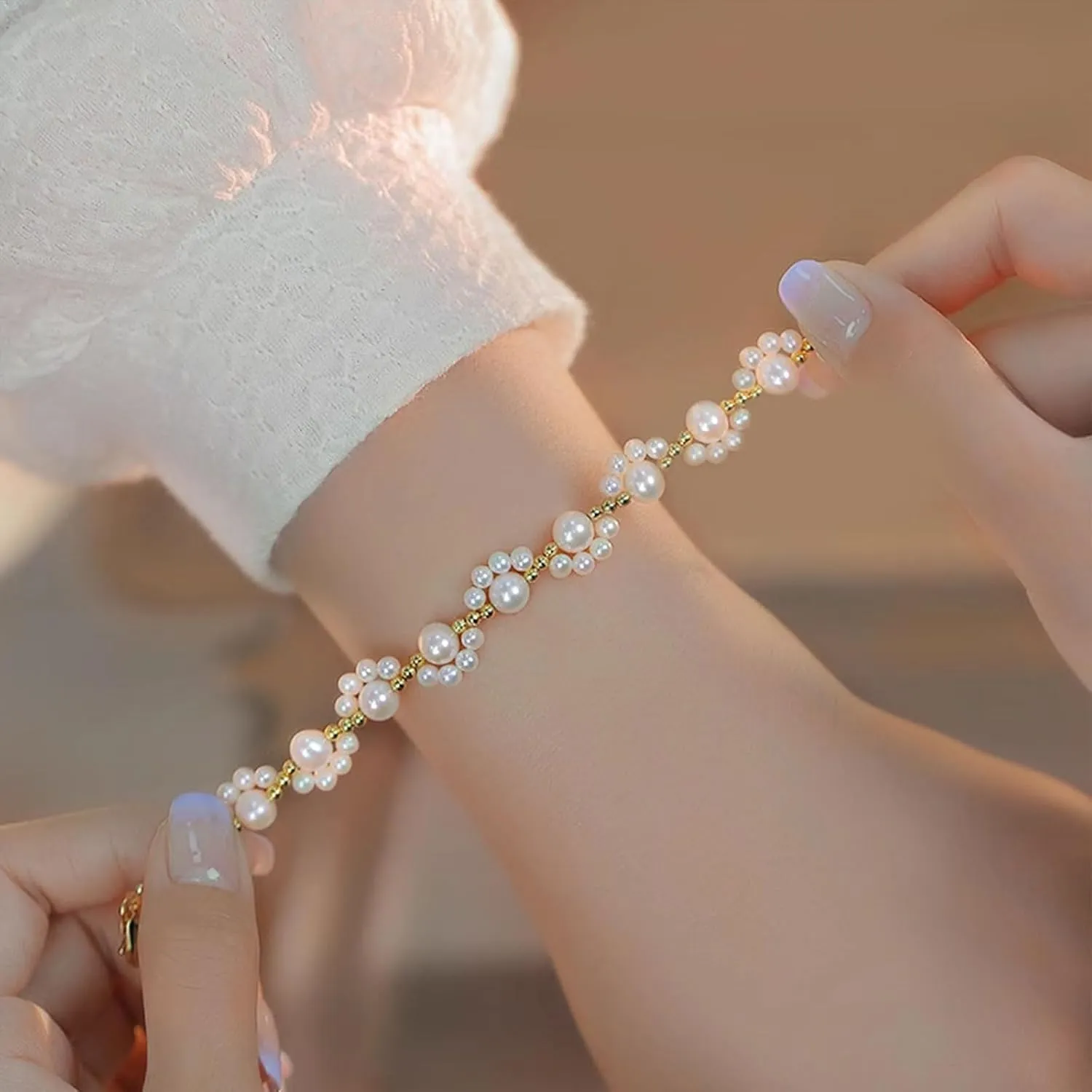 Pearl Bracelet for Women Gifts Trendy Stuff Dainty Bracelet White Baroque Pearl Wrist Bracelets Bridesmaid Bridal Wedding Jewelry Gifts