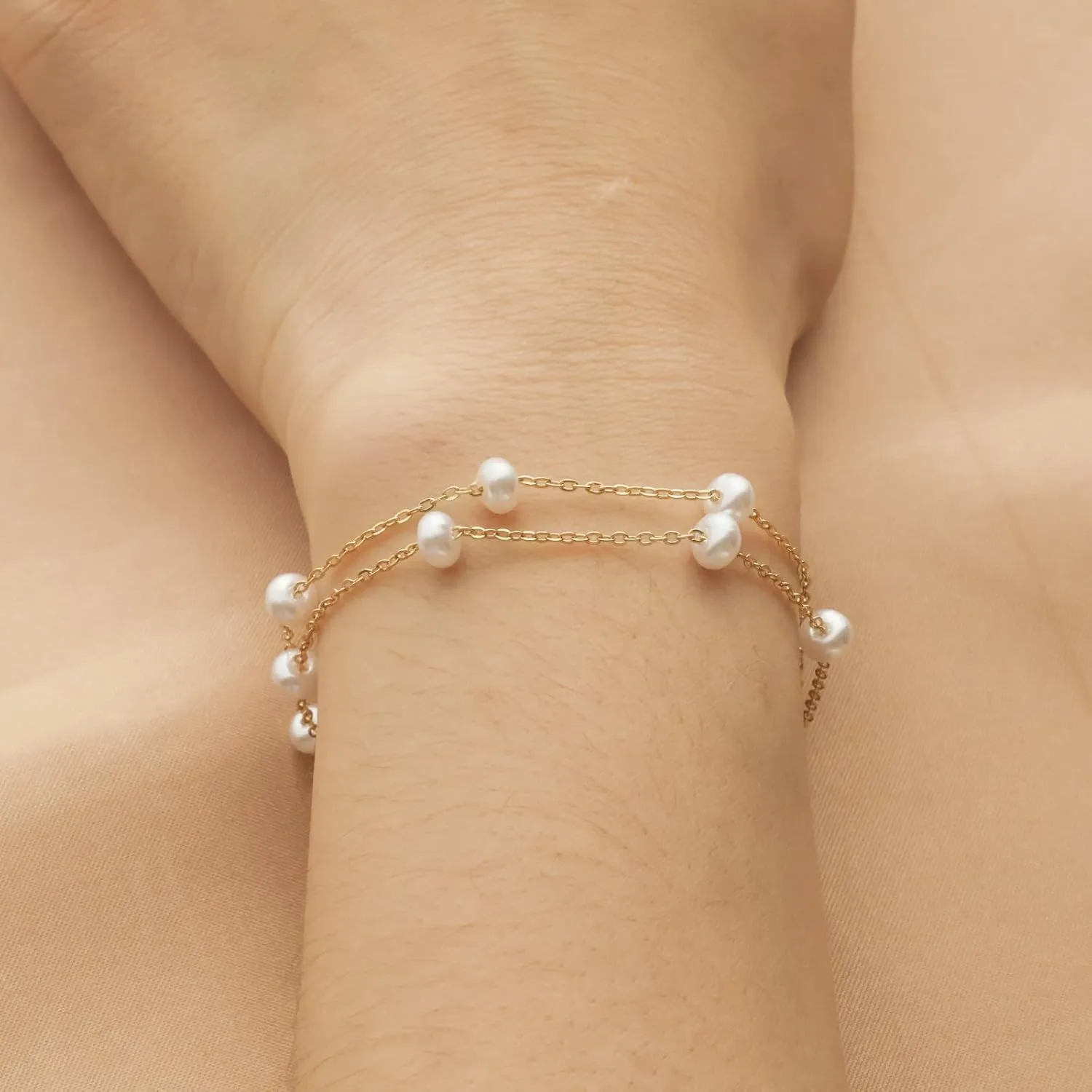 Pearl Bracelets for Women, Gold Pearl Bracelet, Pearl Bracelets for Women Gold, Freshwater Pearl Bracelet, Dainty Pearl Bracelet, 14K Gold Plated Bracelets, Dainty Pearls Beaded Chain