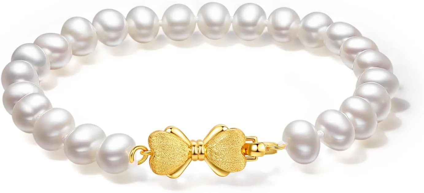 Pearl Bracelets for Women Silver Bow Beaded Bracelets Her Mom