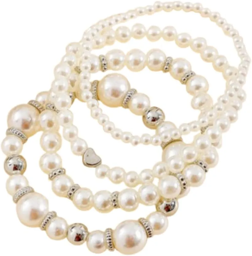 Pearls Stackable Stretch Bracelet Set Simulated Pearl ultilayered Elastic Bracelets Wedding Jewelry