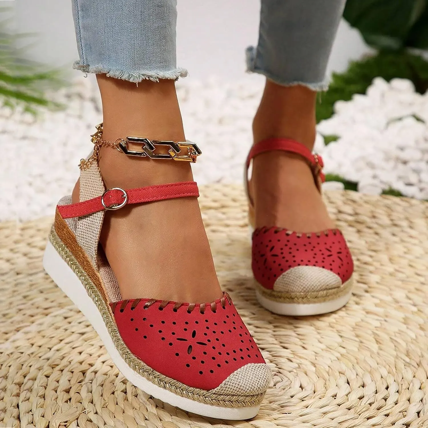 peqiut Women's Sandal Dressy Summer Platform Wedge Sandals for Women Slip On Comfortable Espadrille Heel Sandals Strap Shoes