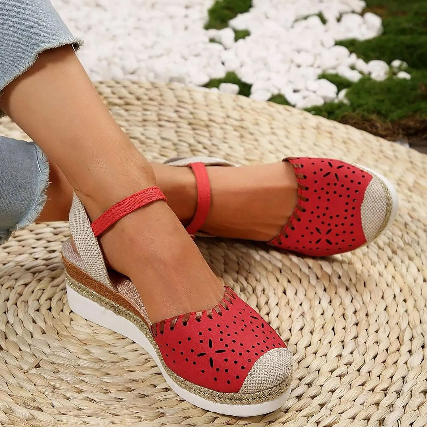 peqiut Women's Sandal Dressy Summer Platform Wedge Sandals for Women Slip On Comfortable Espadrille Heel Sandals Strap Shoes
