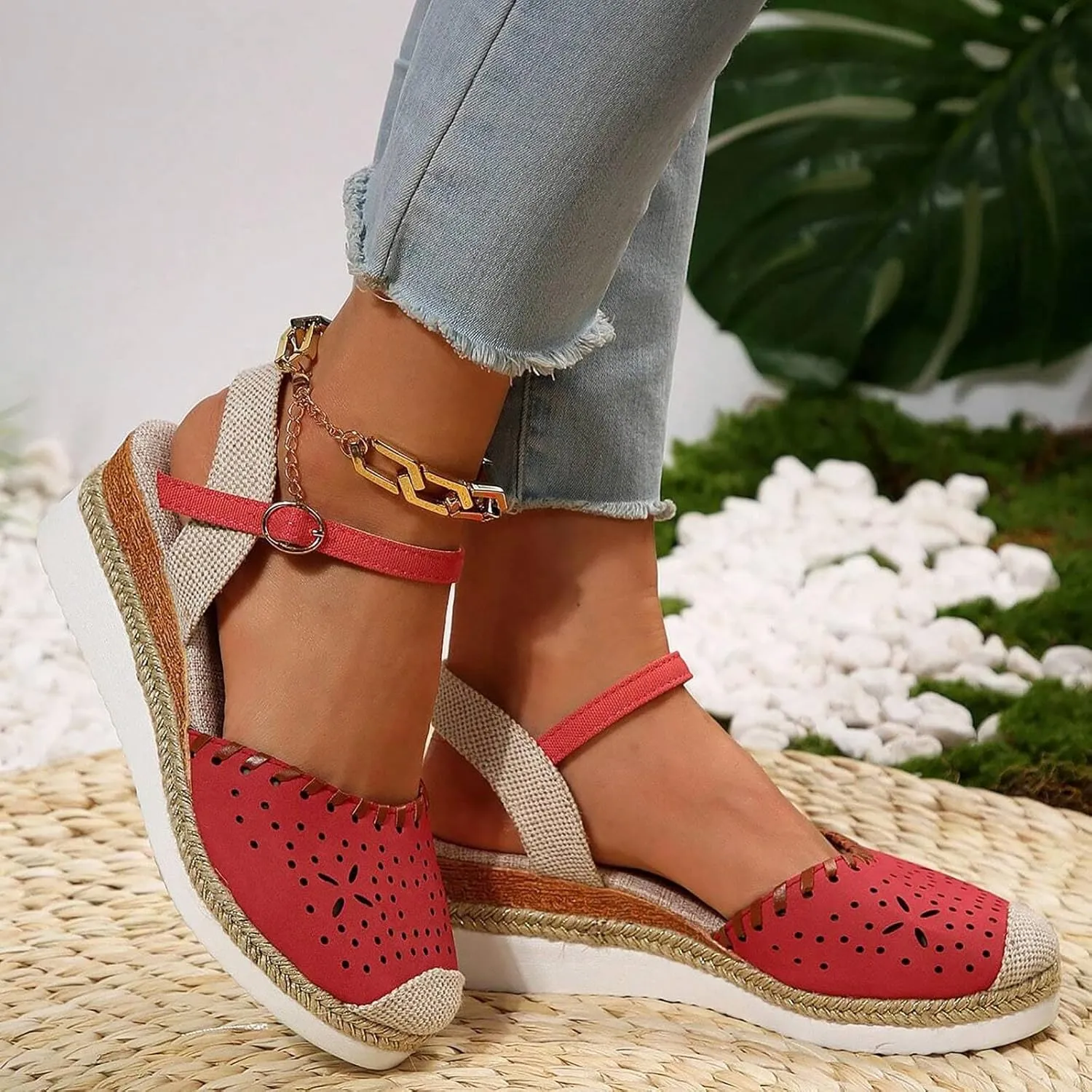 peqiut Women's Sandal Dressy Summer Platform Wedge Sandals for Women Slip On Comfortable Espadrille Heel Sandals Strap Shoes