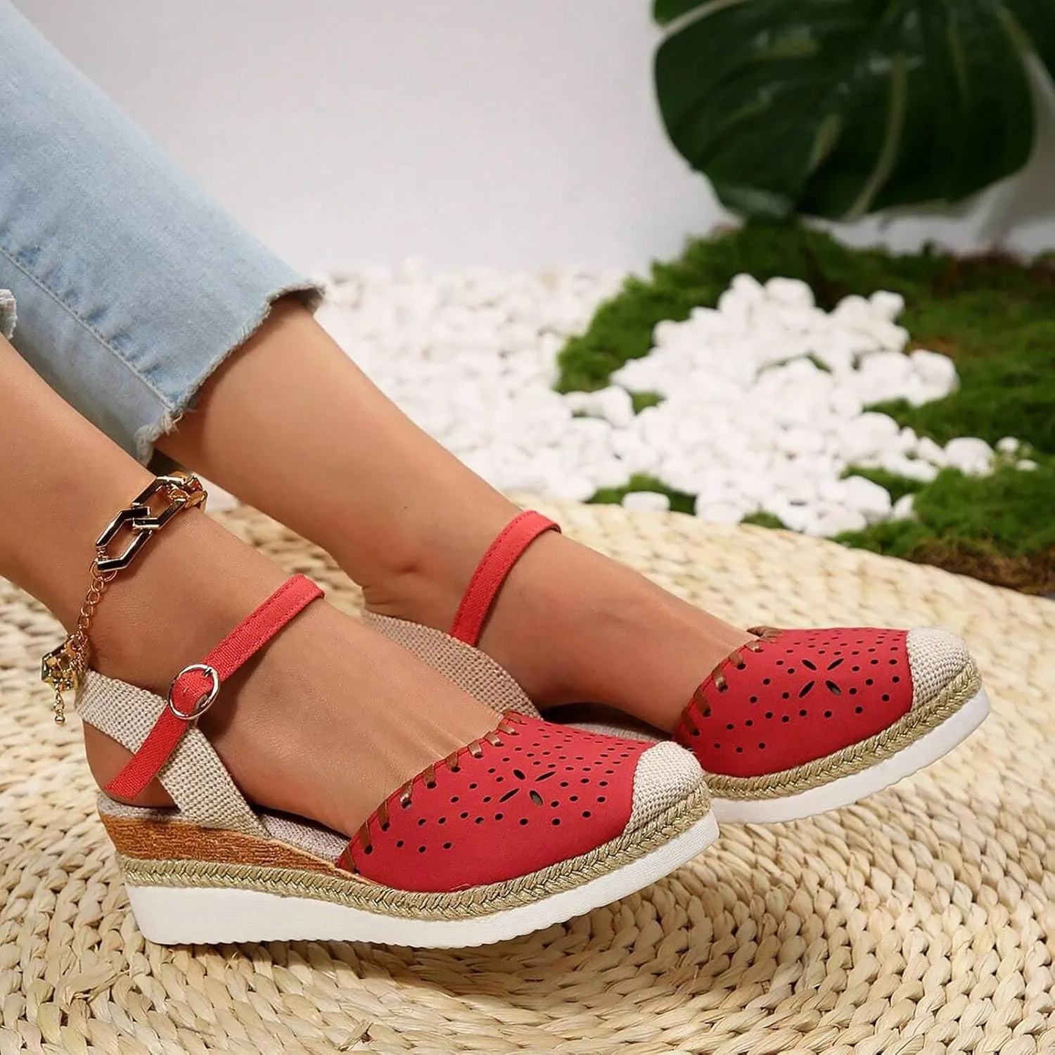 peqiut Women's Sandal Dressy Summer Platform Wedge Sandals for Women Slip On Comfortable Espadrille Heel Sandals Strap Shoes