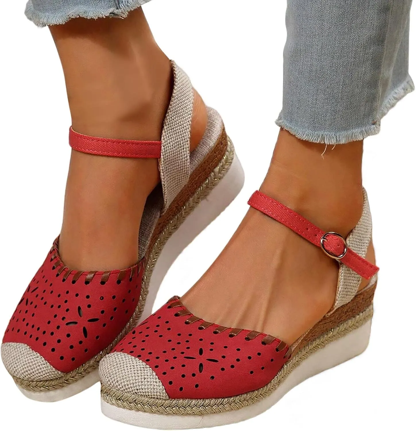 peqiut Women's Sandal Dressy Summer Platform Wedge Sandals for Women Slip On Comfortable Espadrille Heel Sandals Strap Shoes