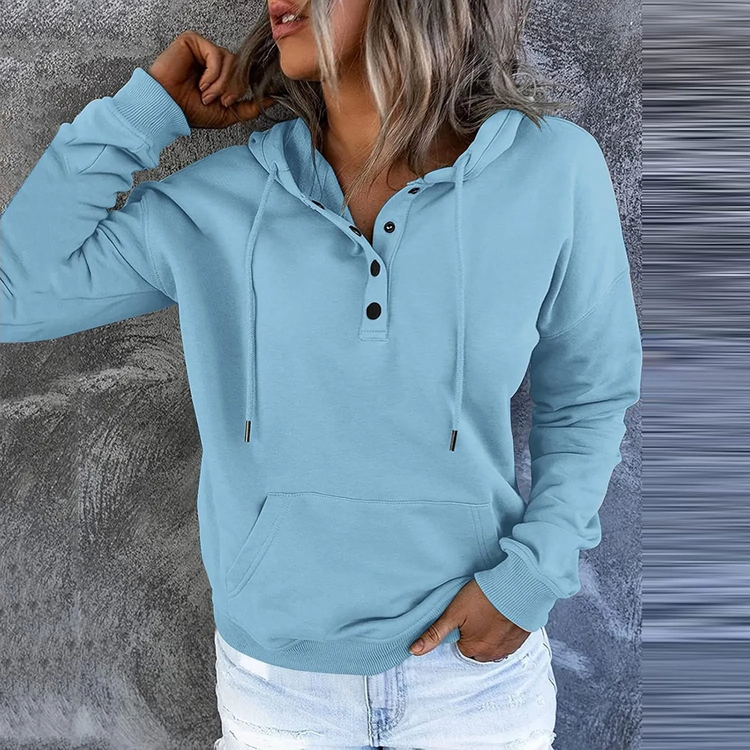 PETYCZEN Oversized Sweatshirts for Women 2023 Fall Clothes Casual Long Sleeve Button Down Y2K Hoodie Drawstring Pullover Tops