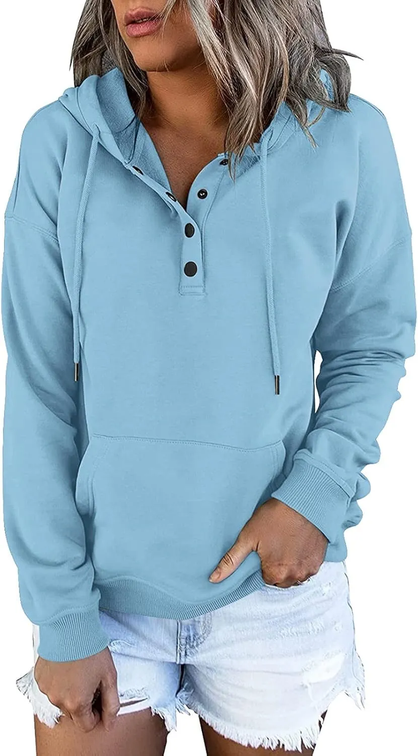 PETYCZEN Oversized Sweatshirts for Women 2023 Fall Clothes Casual Long Sleeve Button Down Y2K Hoodie Drawstring Pullover Tops