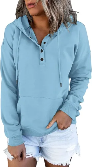 PETYCZEN Oversized Sweatshirts for Women 2023 Fall Clothes Casual Long Sleeve Button Down Y2K Hoodie Drawstring Pullover Tops