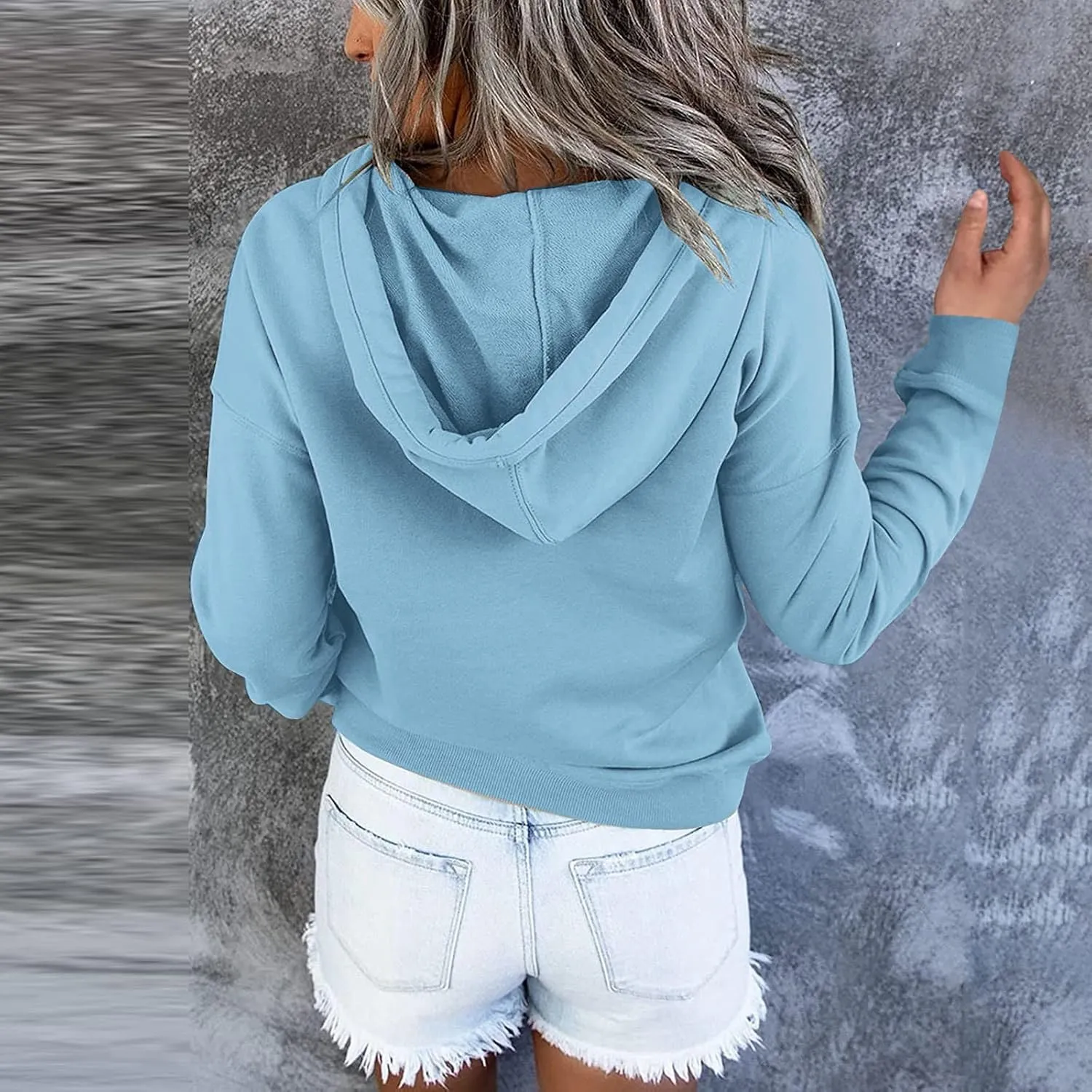PETYCZEN Oversized Sweatshirts for Women 2023 Fall Clothes Casual Long Sleeve Button Down Y2K Hoodie Drawstring Pullover Tops