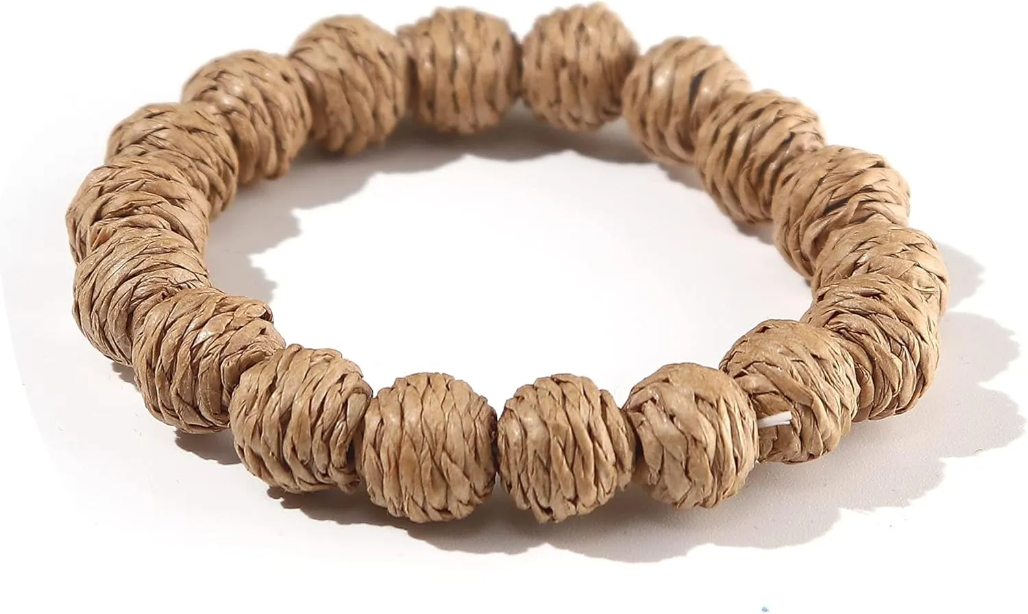 Pingyongchang Rattan Ball Bracelet for Women Handmade Lightweight Straw Wicker Braid Woven Beaded Elastic Bracelet Bohemian Statement Summer Beach Bracelet