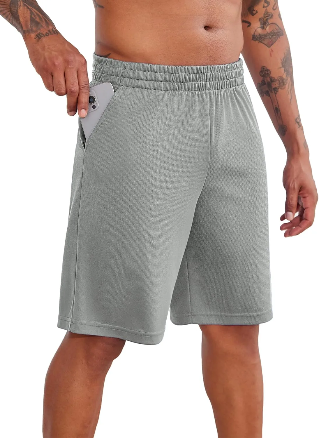 PINSPARK Mens Basketball Shorts with Pockets - 10" Quick Dry Lightweight Athletic Shorts Mesh Gym Shorts for Men