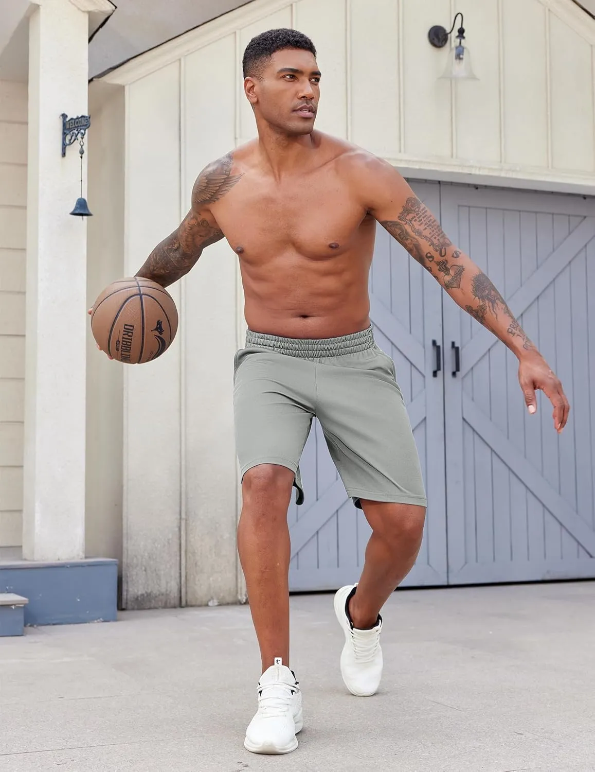 PINSPARK Mens Basketball Shorts with Pockets - 10" Quick Dry Lightweight Athletic Shorts Mesh Gym Shorts for Men