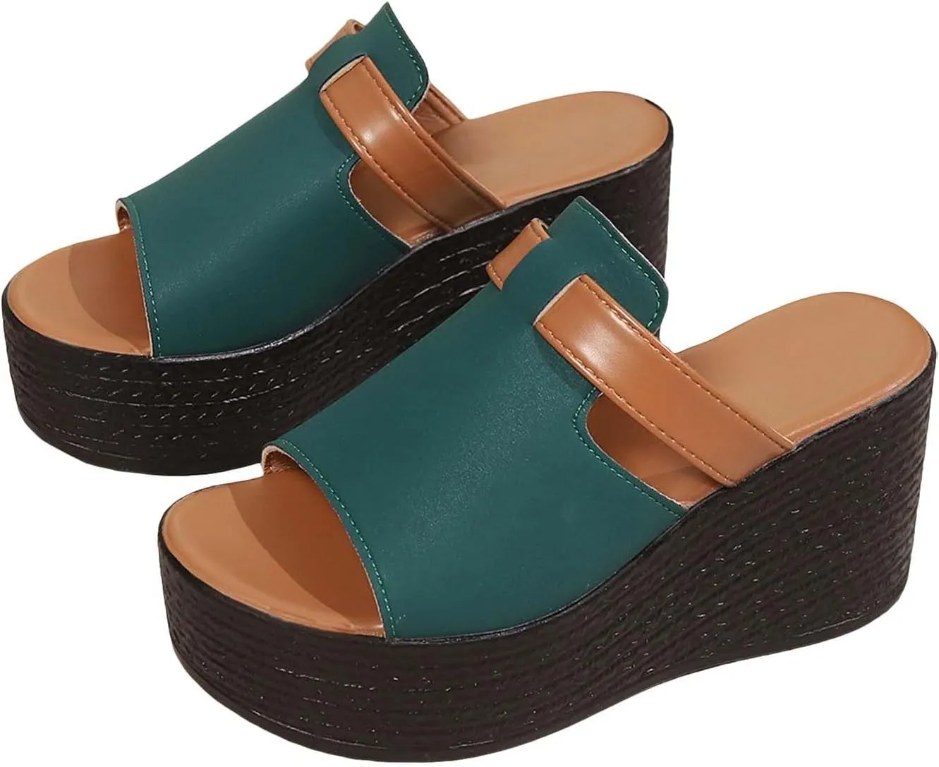 Platform Slides for Women Pu Leather Open Toe Wedge Slide Sandals Trendy Summer Chunky Slip On Vacation Beach Shoes