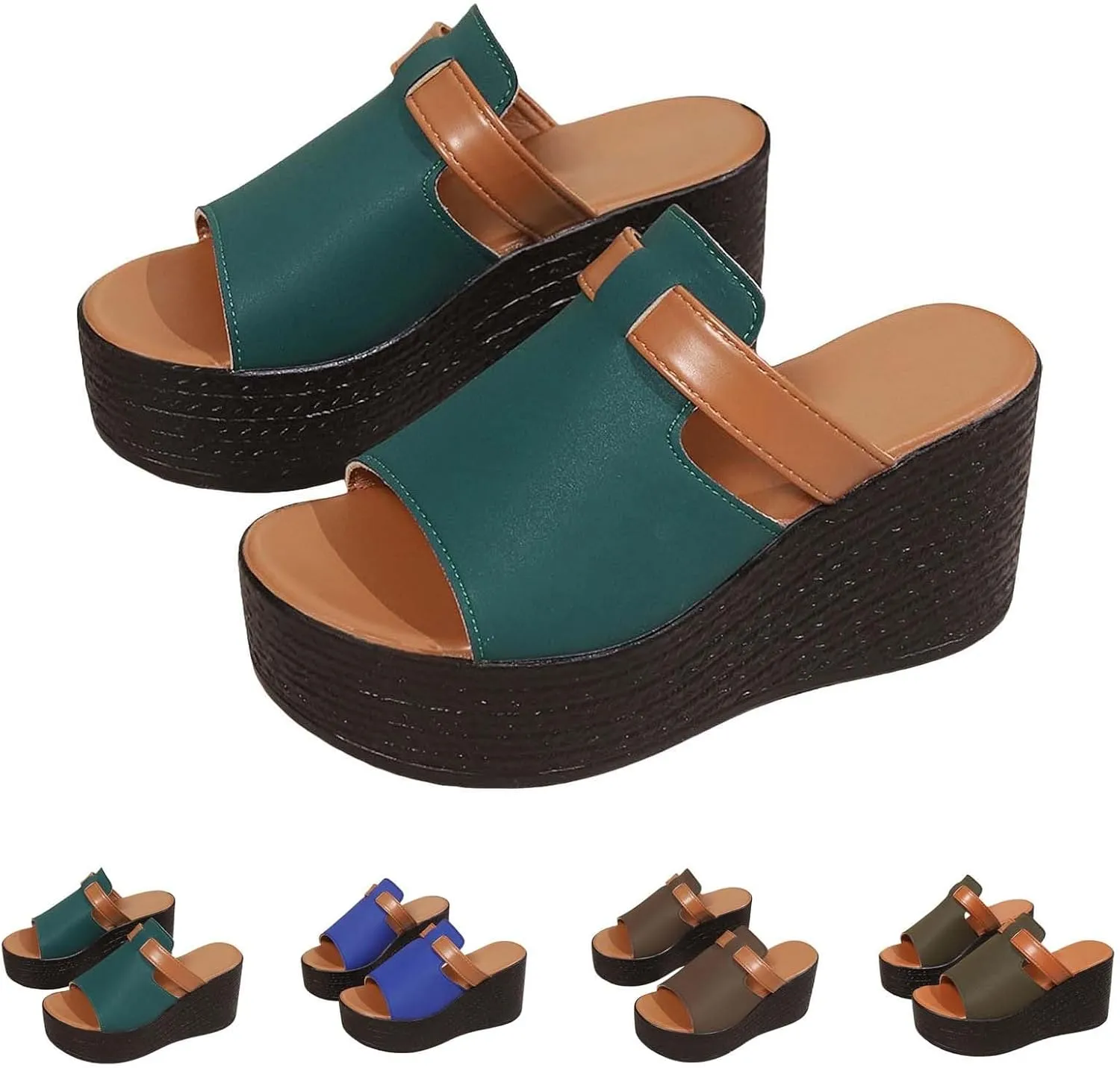 Platform Slides for Women Pu Leather Open Toe Wedge Slide Sandals Trendy Summer Chunky Slip On Vacation Beach Shoes