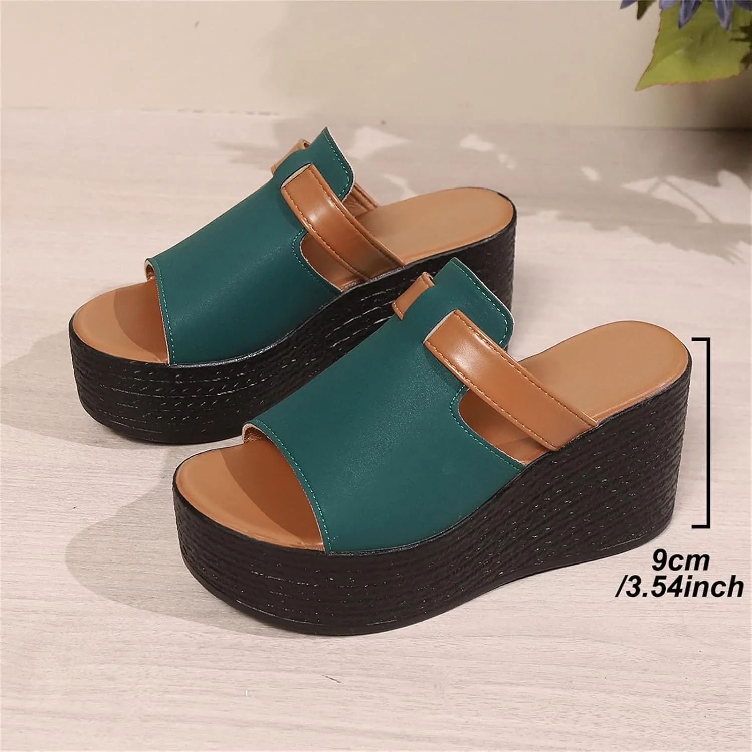 Platform Slides for Women Pu Leather Open Toe Wedge Slide Sandals Trendy Summer Chunky Slip On Vacation Beach Shoes