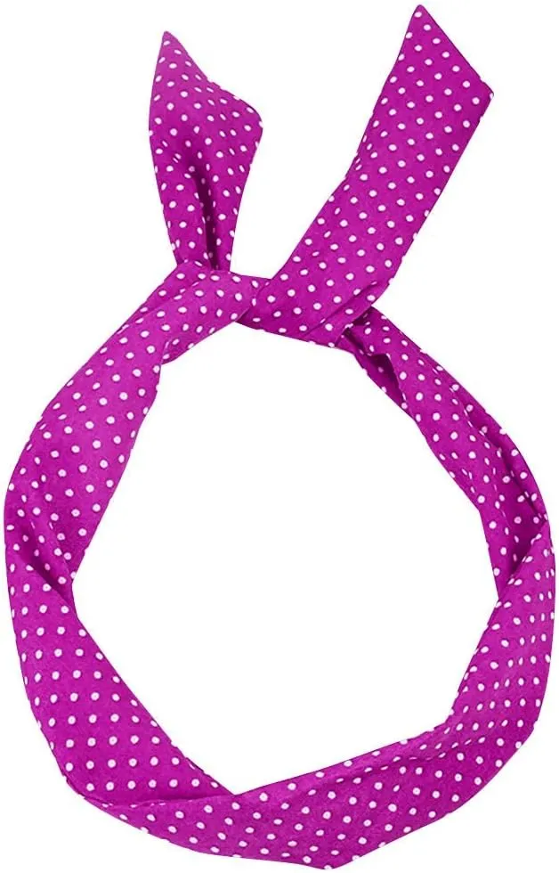 Polka Dot Print Headband for Women Paisley Bow Hair Bands Boho Knotted Tie Sweat Wicking Head (Hot Pink-C, One Size)