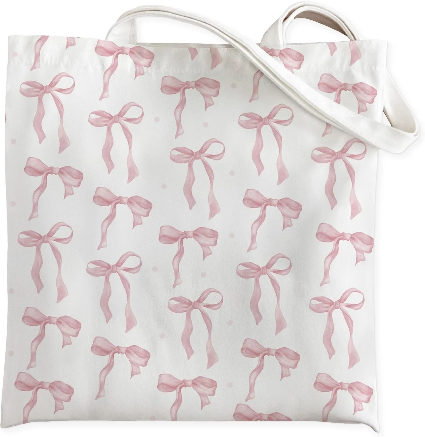Preppy Coquette Pink Bow Tote Bag for Women, Cute Girly Aesthetic Canvas Tote Bag, Trendy Pink Bow Beach Bag, Reusable Grocery Shopping Bags, 15.5x15 Inch