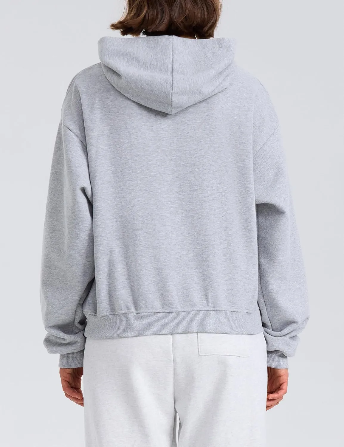 PrettyGuide Women's Oversized Hoodie Fleece Cropped Sweatshirt Long Sleeve Lightweight Pullover with Pocket
