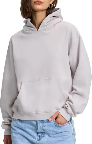 PrettyGuide Women's Oversized Hoodie Fleece Cropped Sweatshirt Long Sleeve Lightweight Pullover with Pocket