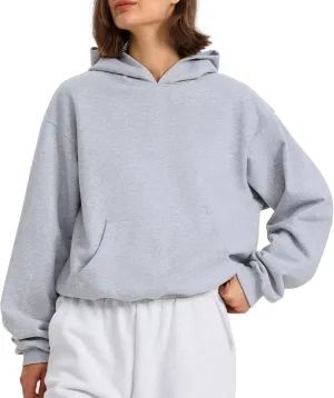 PrettyGuide Women's Oversized Hoodie Fleece Cropped Sweatshirt Long Sleeve Lightweight Pullover with Pocket