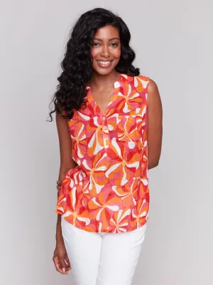 Printed Cotton Gauze Sleeveless Shirt - Groovy